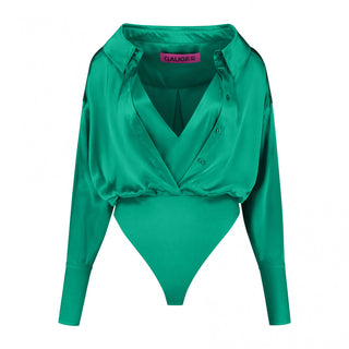 Emerald Elegance Satin Bodysuit