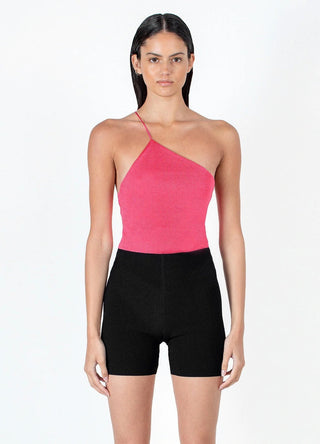 Asymmetric Pink One-Shoulder Tank Top