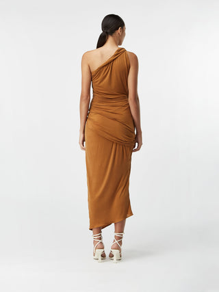 Elegant One-Shoulder Draped Midi Dress