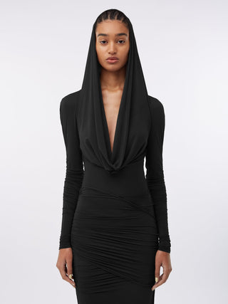 "Elysian Black Hooded Maxi Dress"