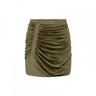 Olive Ruched Satin Mini Skirt