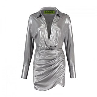 Metallic Silver Wrap Dress