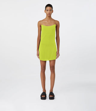 "Lime Green Slip Dress with Spaghetti Straps"