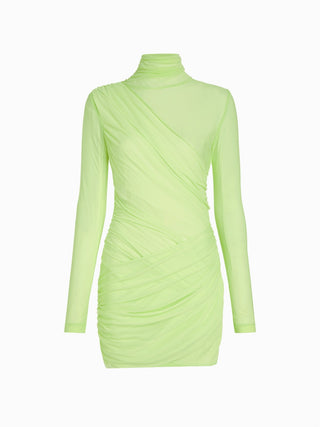 Neon Lime Asymmetric Ruched Mini Dress