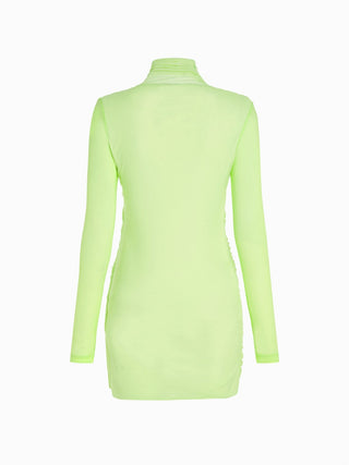 Neon Lime Asymmetric Ruched Mini Dress