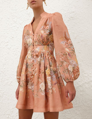 Floral Blush Linen A-Line Dress