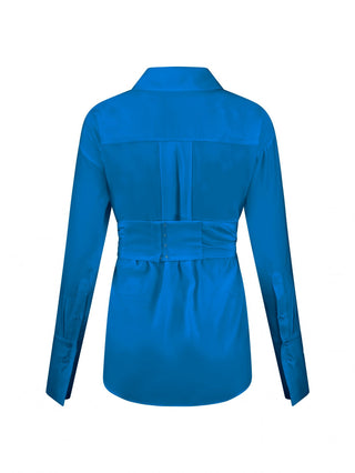 Sapphire Drape-Front Satin Blouse