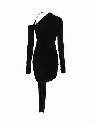 Asymmetric Ruched Black Dress