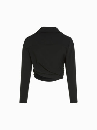 Twist-Front Black Blouse with Collar