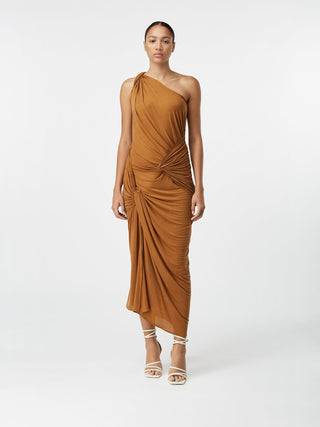 Elegant One-Shoulder Draped Midi Dress