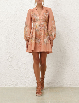 Floral Blush Linen A-Line Dress