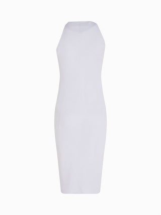 Sleek Ribbed Knit Halter Dress in White