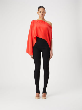 Silk Asymmetric Scarlet Cape Blouse