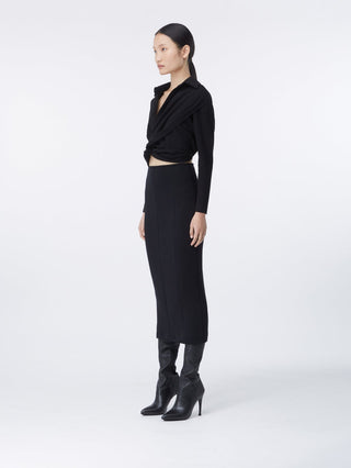 Twist-Front Black Blouse with Collar