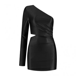 Asymmetric Elegance: One-Shoulder Black Mini Dress