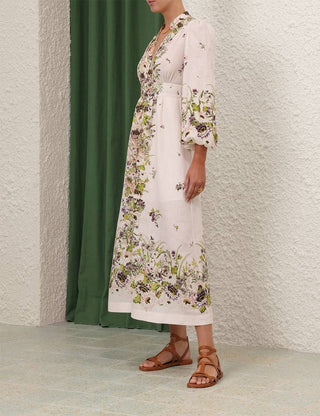 Floral Print Linen Midi Dress