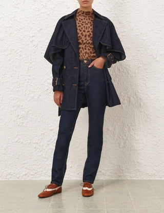 Denim Cape Trench Coat