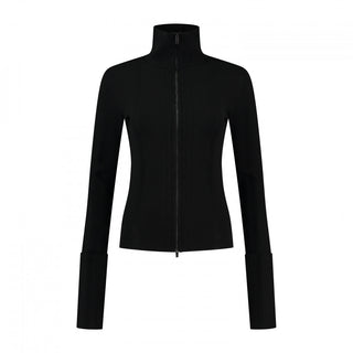 Svelte Noir High-Collar Knit Jacket