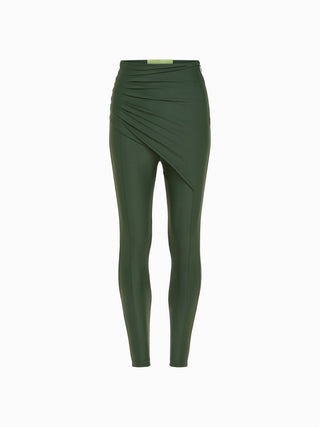 Asymmetric High-Waisted Leggings - Forest Green