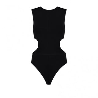 Sculpted Elegance Black Bodysuit with Cutout Sides