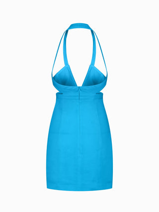 Azure Halter Mini Dress with Cutout Details