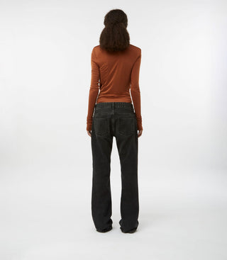 Draped Collared Long Sleeve Bodysuit in Terra Cotta