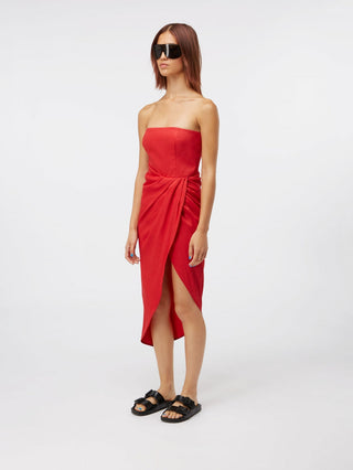 Elegant Scarlet Strapless Wrap Dress