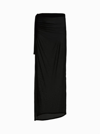 Elegant Draped Black Maxi Skirt