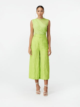 Green Draped Sleeveless Top & Textured Wide-Leg Pants Set