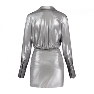 Metallic Silver Wrap Dress