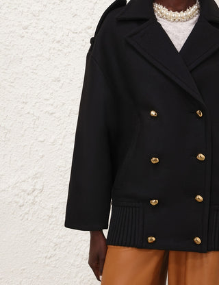 Double-Breasted Wool-Blend Peacoat with Gold Buttons