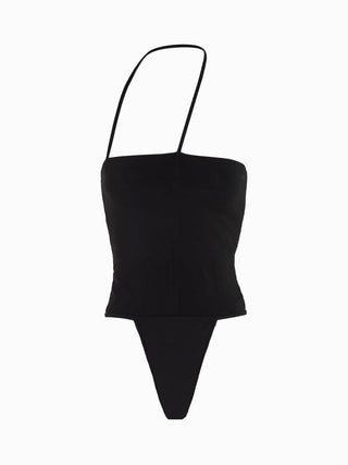 Asymmetric Black Strapless Bodysuit