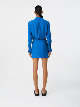 Silk Wrap-Effect Shirt Dress in Azure Blue