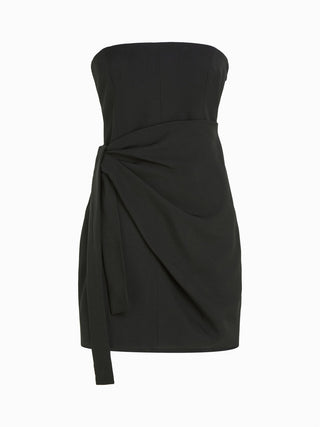 Elegant Strapless Black Mini Dress with Waist Tie