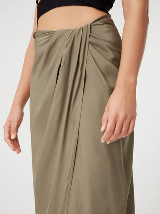 Olive Draped Maxi Skirt