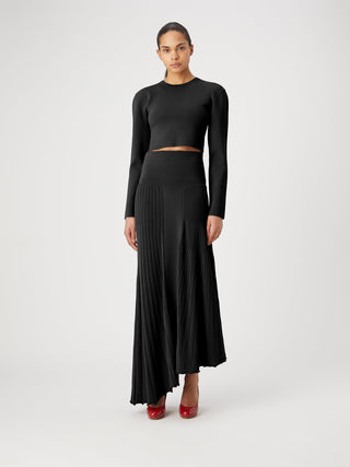 Elegant Black Asymmetrical Pleated Skirt Set