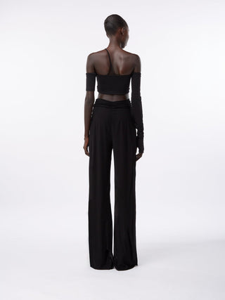 Elegant Black Draped Wide-Leg Trousers