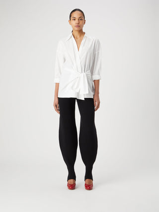 Women's Tailored White Wrap Shirt and Ribbed Black Leggings Set