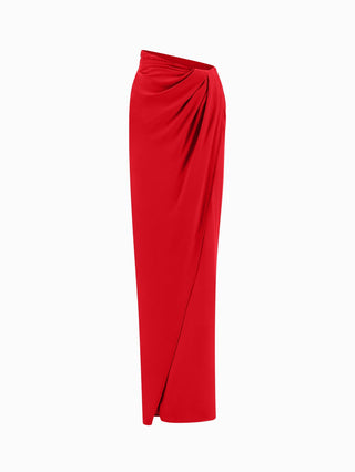 Elegant Draped Red Maxi Skirt