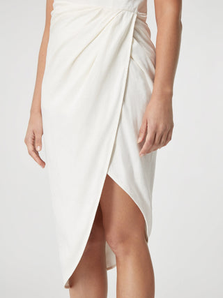 Ivory Asymmetrical Strapless Wrap Dress