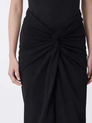 Elegant Black Twist-Front Midi Skirt