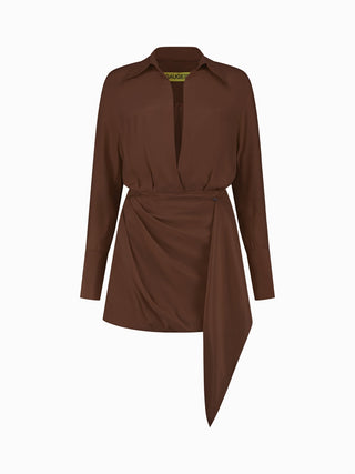 Asymmetric Draped Blazer Dress in Earthy Brown