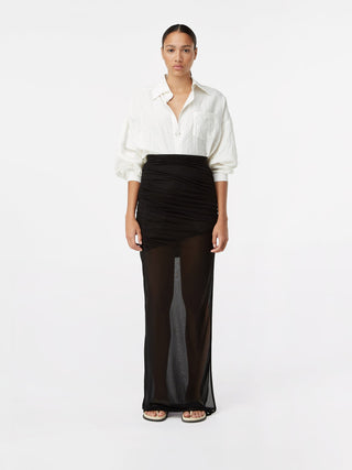 Sheer Black Maxi Skirt with White Oversized Shirt Combo