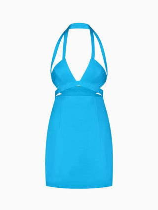 Azure Halter Mini Dress with Cutout Details