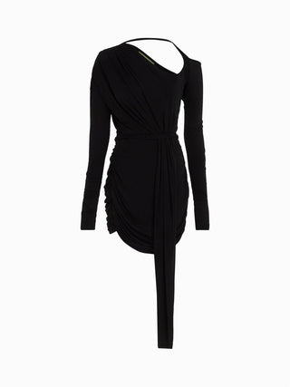 Asymmetric Ruched Black Dress