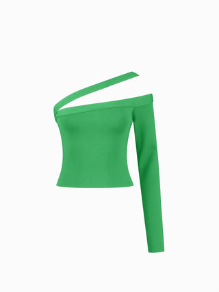 Asymmetrical One-Shoulder Green Top