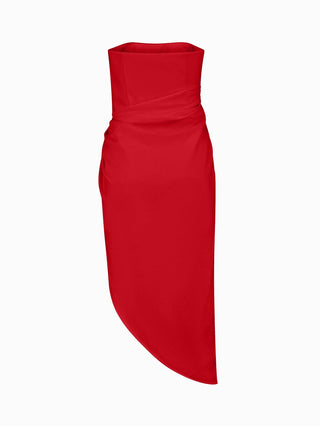 Elegant Scarlet Strapless Wrap Dress