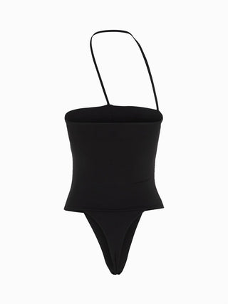 Asymmetric Black Strapless Bodysuit