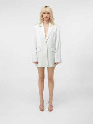 Satin Blazer Dress in Pearl White