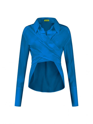 Sapphire Drape-Front Satin Blouse